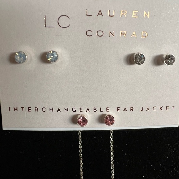 Lauren Conrad Earrings, Interchangeable Ear Jacket, Silver-tone, Pink & Clear - Picture 3 of 3